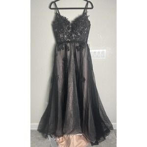 LUO LAN DI Formal Embroidered Beaded Long Evening Gown prom dress Black sz8 NWT